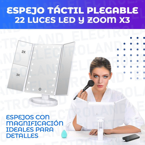 Imagen 3 de 10 de Espejo Luz Led Táctil Maquillaje Puertas Carga Usb Touch