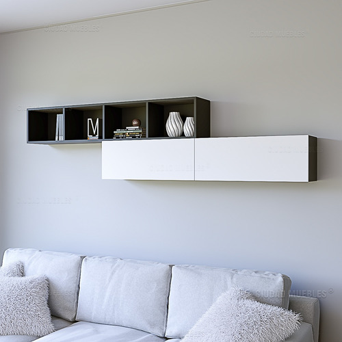 Dos Repisas Modulares Flotantes 150cm Color Negro frente Blanco