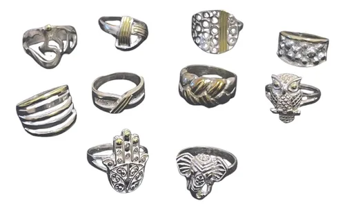 Pack Mayorista 10 Anillos Plata 925 Y Oro Peso 4 5 Grs. Env o gratis