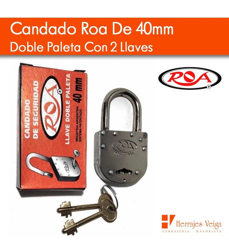 Imagen 3 de 8 de Candado Roa De 40mm Doble Paleta Con 2 Llaves Seguridad