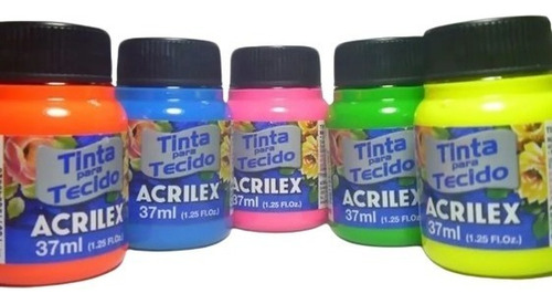 Kit 6 Tintas Para Tecido Acrilex 37ml - Neon Cor Sortidas