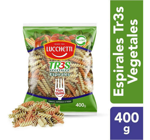 Pasta Espirales Lucchetti N°56 Tr3s Vegetales 400g