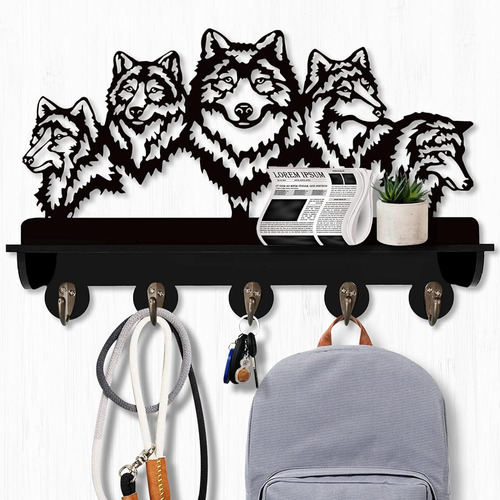 Kinglive Wolf Wall Mount Coat Rack, Estante De Pared De Anim