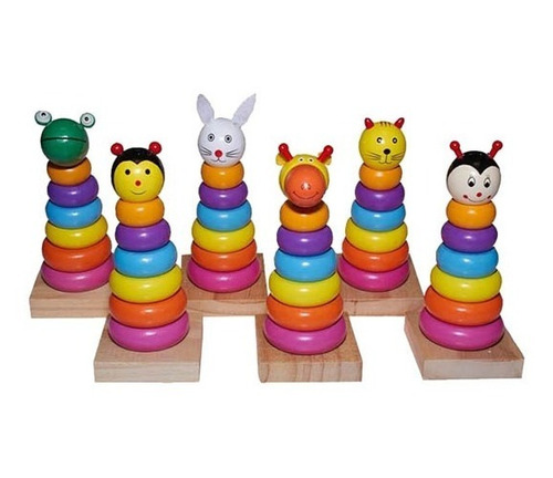 Juego De Aros Apilables De Madera Montessori