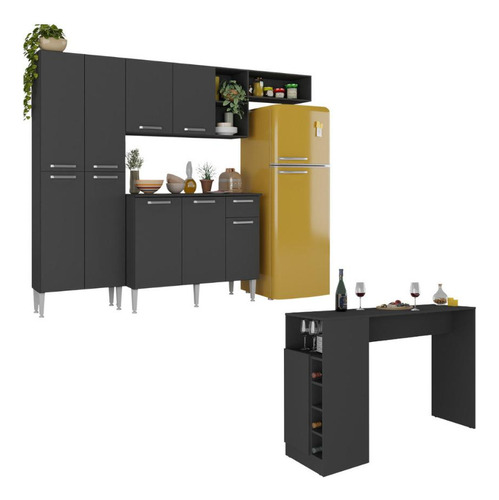 Cozinha Compacta/bancada Americana Pequim Multimóveis Mp2204 Cor Preto