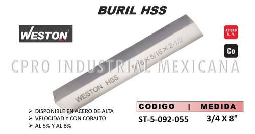 Buril Hss Medidas 3/4 X 8 Alta Velocidad Marca Weston P