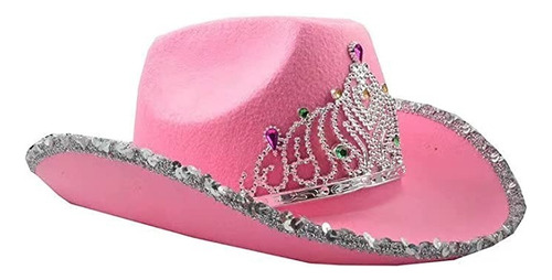 Sombrero Gorro Cowboy Vaquera Rosa Con Corona