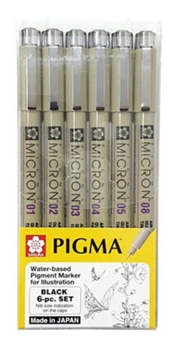 Set Lápices Punta Fina Sakura Pigma Micron X 6 Unidades