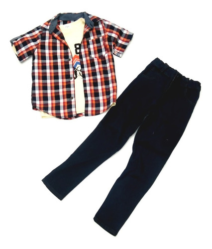 Conjunto Niño Camisa Pantalon Mezclilla Cenia Cuadros 86