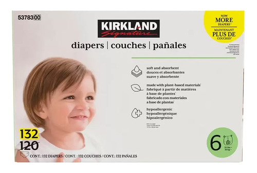 Pañales Kirkland Signature Unisex Etapa 6 132 