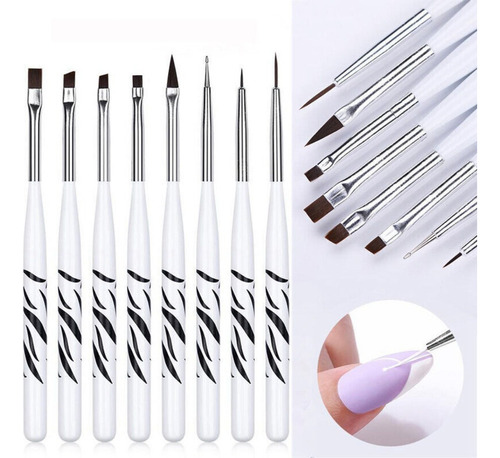 8 Peças De Pincel De Arte De Unhas Com Padrão De Zebra, Pinc