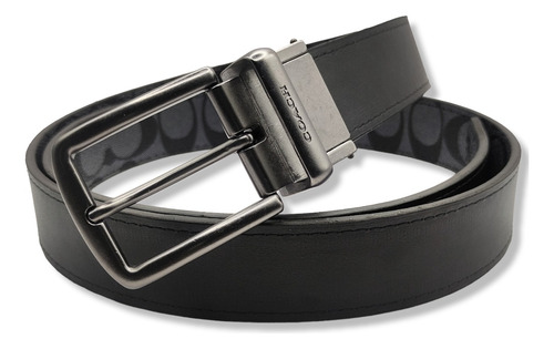 Cinturon Coach Doble Vista Reversible Hombre Mujer Unisex Color Negro Diseño De La Tela Hebilla Clasica Talla M (115cm)