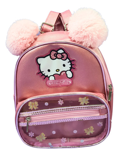 Morral Hello Kitty / Kuromi Bolsillo Transparente Pompones