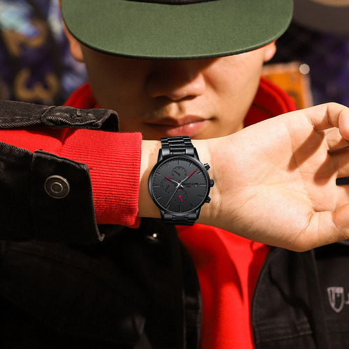 Reloj Nibosi 2588 Hombre Analógico Negro Acero 30m