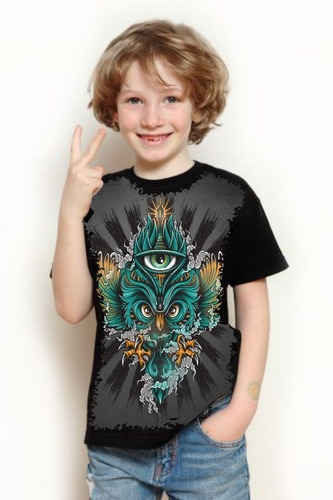 Camiseta Criança Frete Grátis Coruja Illuminati