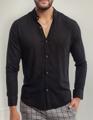 Camisas Algodon Licrado Cuello Neru En Manga Laraga Hombre