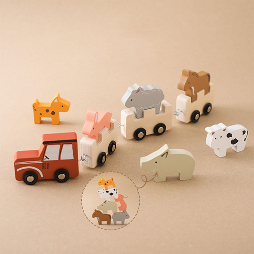 Juego De Tren De Animales De Madera, Bloques Apilables De