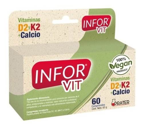 Inforvit 100% Vegano Vitamina D2 + K2 + Ca X 60 Comprimidos