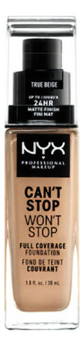 Base de maquillaje líquida NYX Professional Makeup Can't Stop Won't Stop Full Coverage Foundation Base Nyx Professional Makeup Can't Stop Won't Stop tono true beige - 30mL 30g