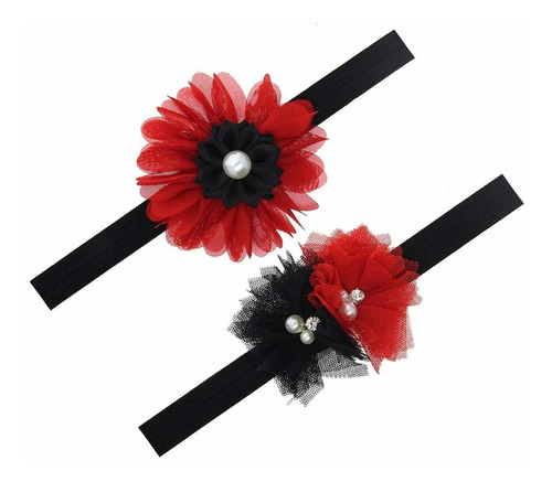 Diadema De Flores Rojas Negras Para Bebés Niñas Negro Flor R