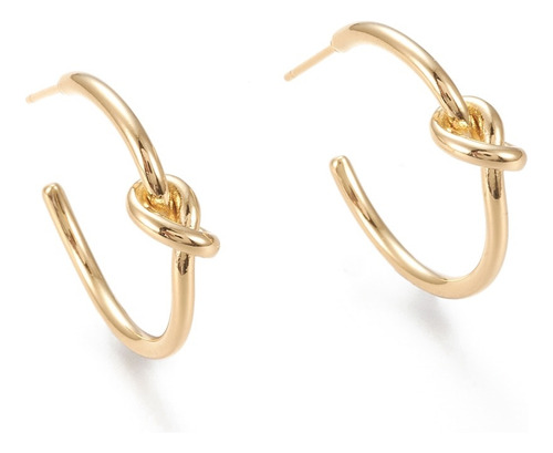 Aretes Medio Aro Nudo Chapa Oro 18k Acero Inoxidable 3cms