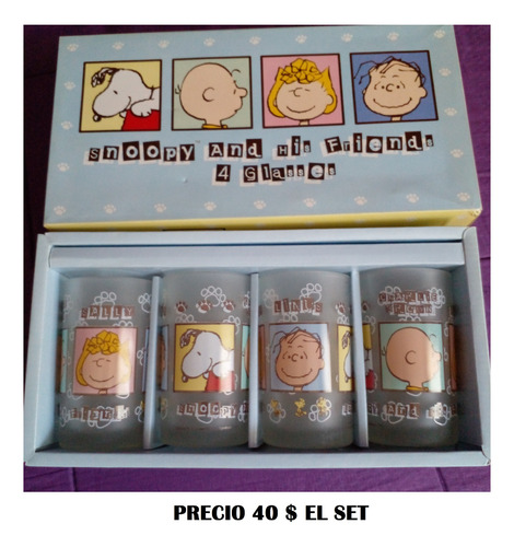 Juego De 4 Vasos De Vidrio Templado Snoopy Originales