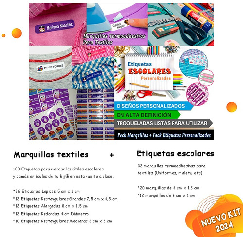 Kit Etiquetas Escolares Y Marquillas Termoadhesiva Uniformes