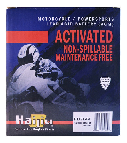 Imagen 3 de 9 de Batería Moto Haijiu Htx7l-fa Agm Gel Libre Mantenimiento.