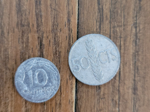 Lote 2 Moedas 10 E 50 , 1959 E 1966, Cêntimos Espanha (Usado)