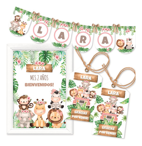 Mini Kit Imprimible Safari Nena Rosa Animales  Invitacion