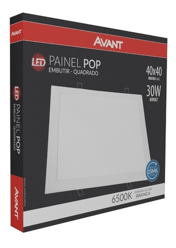 Painel Plafon Led Quadrado Embutir 30w 40x40 Avant