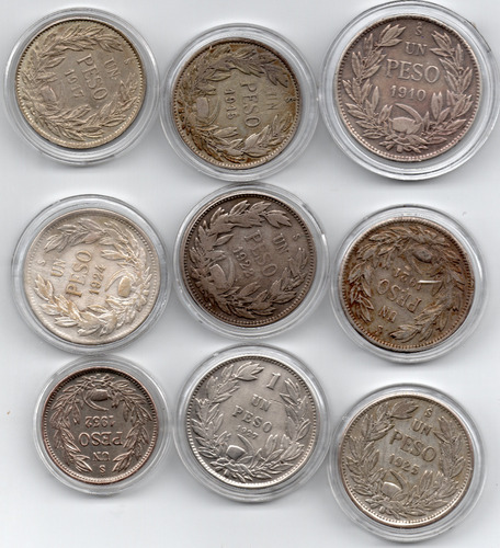   Set 9  Monedas De Plata Historica Chilenas 