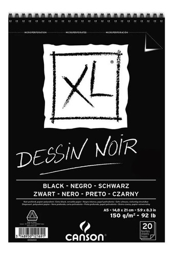 Block Canson Xl Dessin Noir Negro A5 X 20hjs 150grs