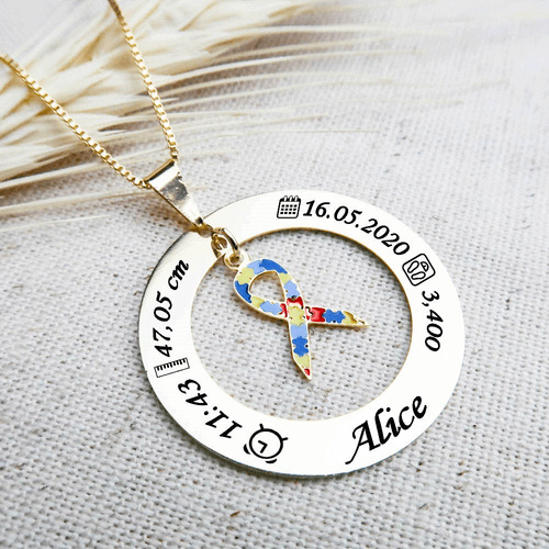 Colar Personalizado Laço Dados Nascimento Ouro 18k Cor Dourado