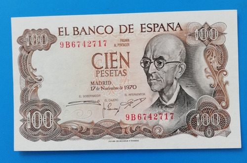 Antiguo Billete De 100 Pesetas De 1970 Serie 9b, Reposición.