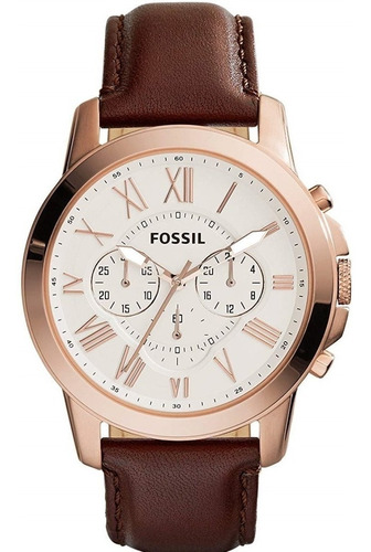 Reloj Fossil Cuero Hombre Fs4991ie 100% Original Color de la correa Café Color del bisel Oro rosa Color del fondo Beige