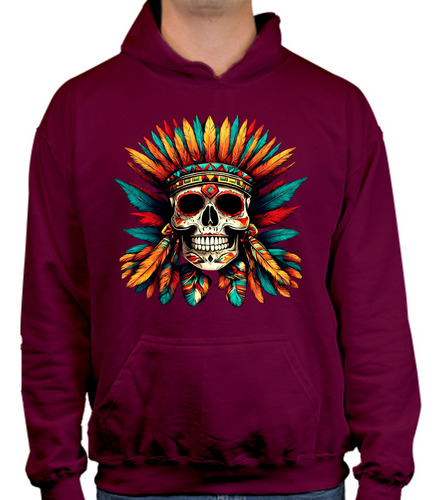 Sudadera Con Gorro Diseño Calavera - Penacho Plumas Colores