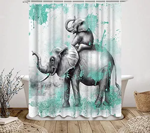  Cortina de ducha de elefante para baño, lindo elefante bebé con  mariposas, color agua, caricaturas, tela vector, Ill, cortinas de ducha de  granja, 36 x 72 pulgadas de largo : Hogar