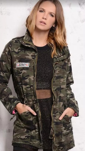 Parka Mujer Con Corderito Camuflada