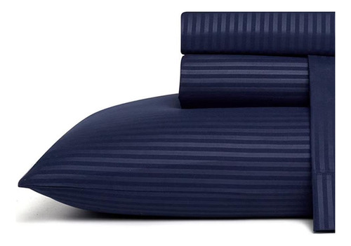 Lençol King Stripe 260 Fios Algodão - Azul | Lepin
