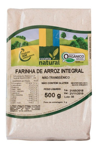 Kit 2x: Farinha Arroz Integral Orgânico Coopernatural 500g