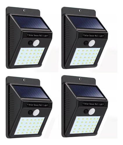 Pack De 4: Lámpara Solar De Pared 30 Leds Sensor Movimiento