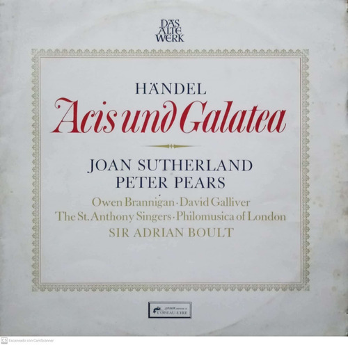 Händel  Acis Und Galatea  Joan Sutherland Peter Pears   2 Lp