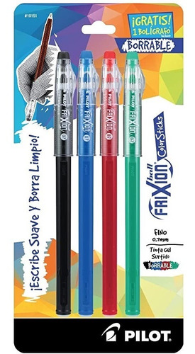 Pilot Frixion Stick Bolígrafo De Gel Tinta Borrable 4 Piezas