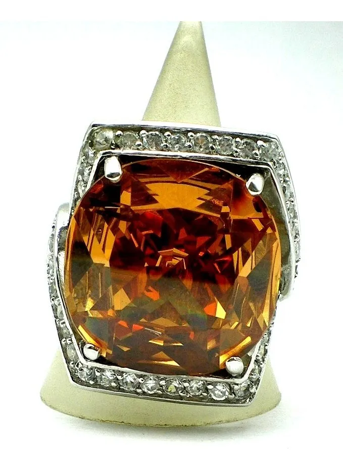 Fantastico Anillo De Plata 925 Citrino Y Zafiros