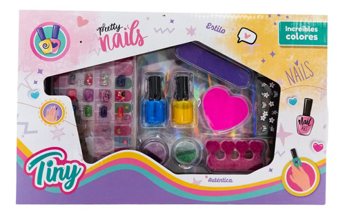 Set De Uñas Tiny Fashion Lujo Con Stickers Y Glitter