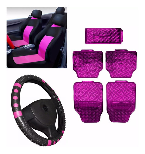 Kit Pink Jogo Tapete Capa Banco Volant Fusca Fiat Uno Palio