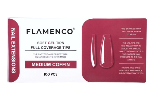 Tips Soft Gel Coffin Medio Flamenco 100 Pcs