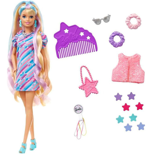 Barbie Totally Hair Muñeca Rubia Estrellitas Y Accesorios
