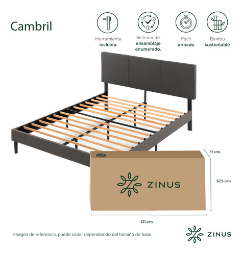 Base De Cama Premium Zinus 1.5pl 105x200x30cm Cambril Resp Color Gris oscuro